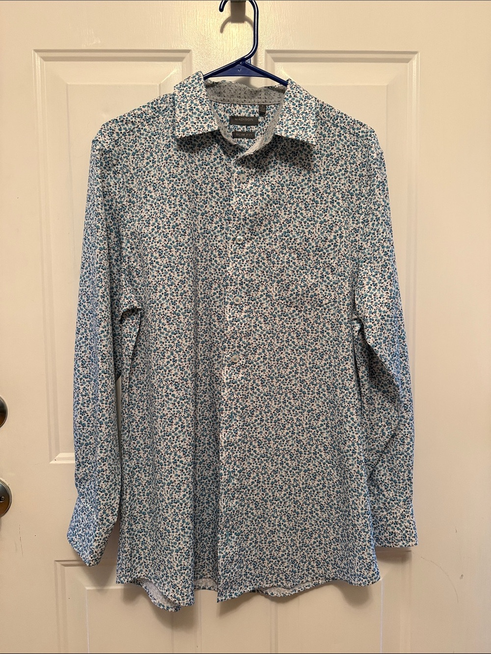 Madison Men's Small-Print Floral Button-Down Shirt - Blue & White